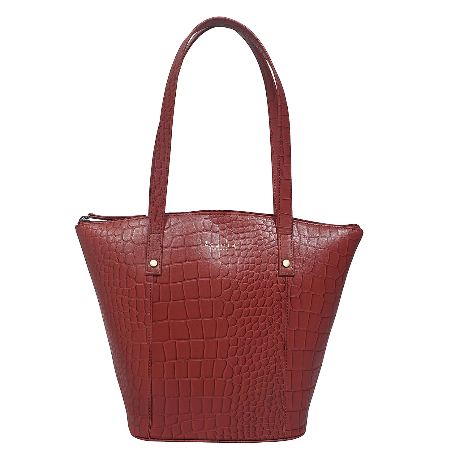 ASSOTS LONDON Melanie 100% Genuine Leather Croc Pattern Tote Bag with Handle Drop - Red 8834010 0