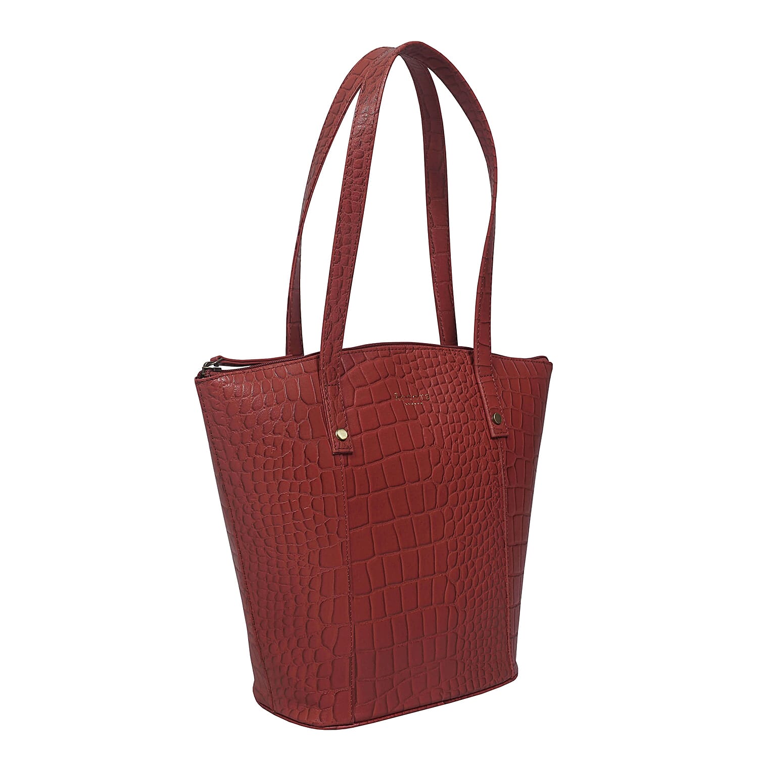 ASSOTS LONDON Melanie 100% Genuine Leather Croc Pattern Tote Bag with Handle Drop - Red 8834010 5