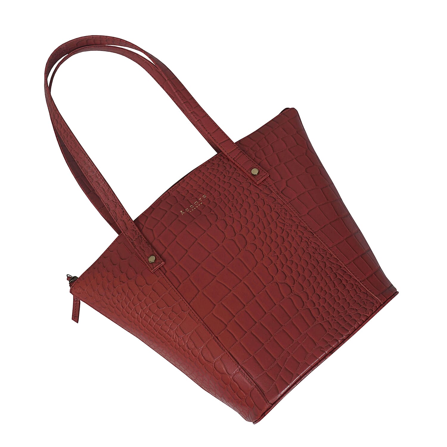 ASSOTS LONDON Melanie 100% Genuine Leather Croc Pattern Tote Bag with Handle Drop - Red 8834010 7