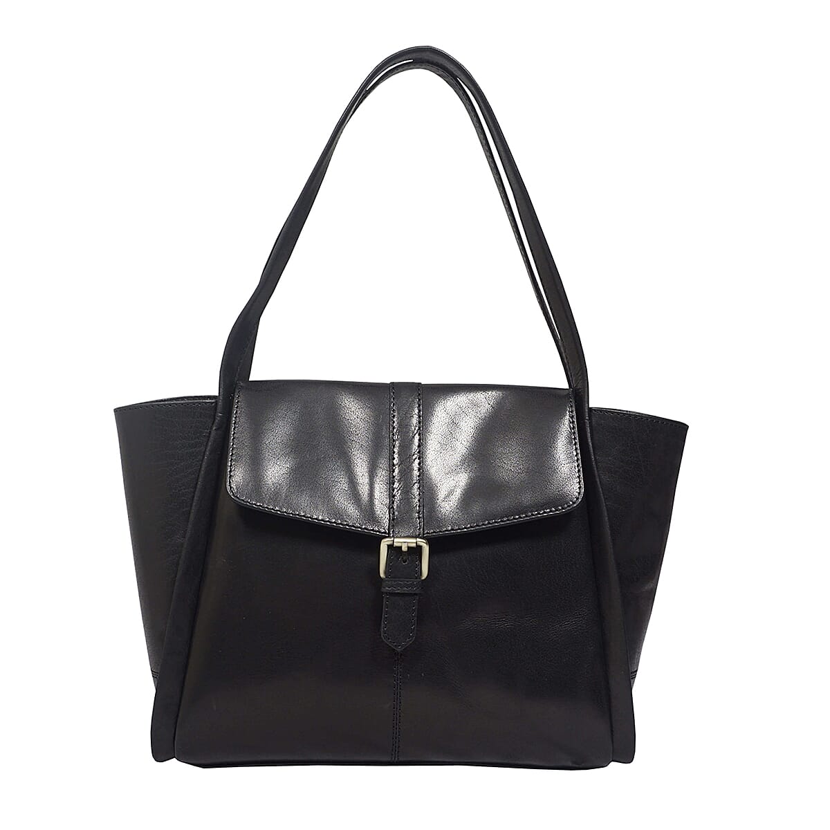 Assots London Swan Collection Premium Genuine Semi Vegetable Polished Leather Flap-Over Shoulder Bag - Black 8727088 0