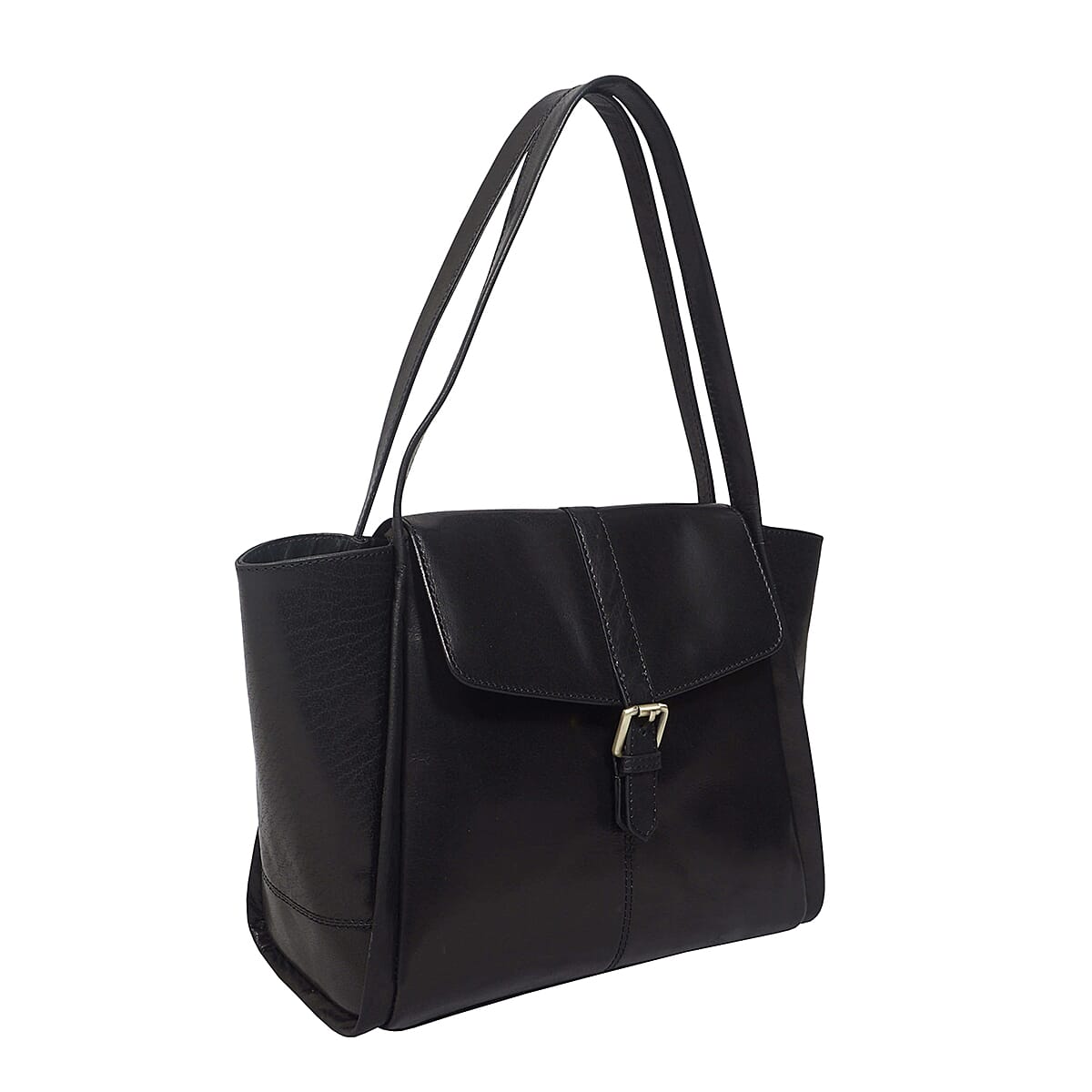 Assots London Swan Collection Premium Genuine Semi Vegetable Polished Leather Flap-Over Shoulder Bag - Black 8727088 3