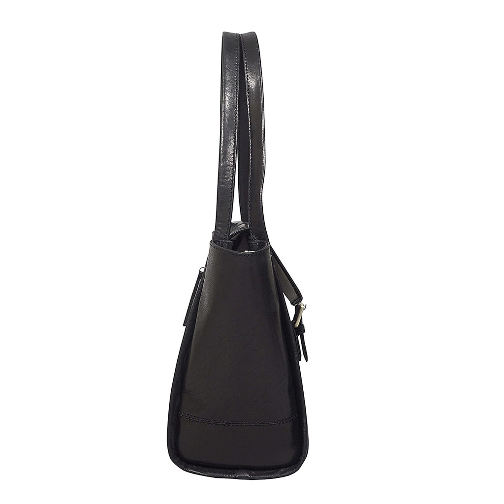ASSOTS LONDON Swan Collection Premium Genuine Semi Vegetable Polished Leather Flap-Over Tote Bag - Black