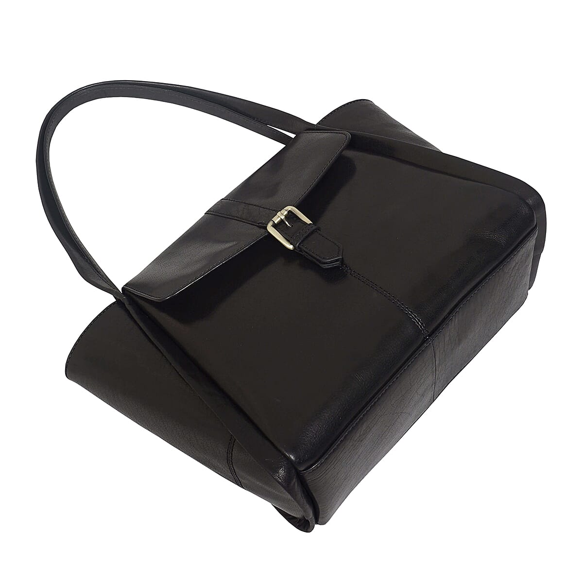 Assots London Swan Collection Premium Genuine Semi Vegetable Polished Leather Flap-Over Shoulder Bag - Black 8727088 5