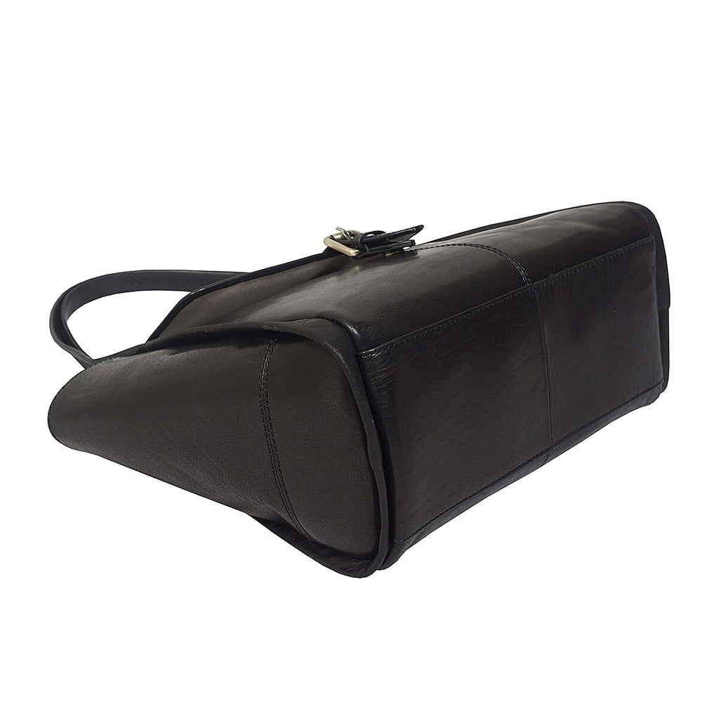 ASSOTS LONDON Swan Collection Premium Genuine Semi Vegetable Polished Leather Flap-Over Tote Bag - Black