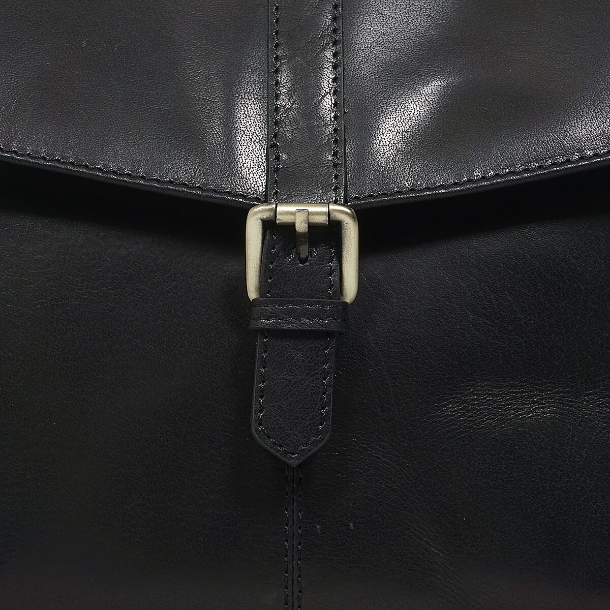 Assots London Swan Collection Premium Genuine Semi Vegetable Polished Leather Flap-Over Shoulder Bag - Black 8727088 7