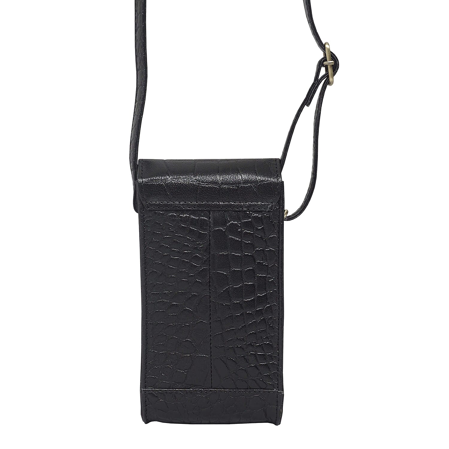Assots London Tracy 100% Genuine Leather Croc Pattern Mobile Crossbody Bag with Shoulder Strap - Black 8834023 1