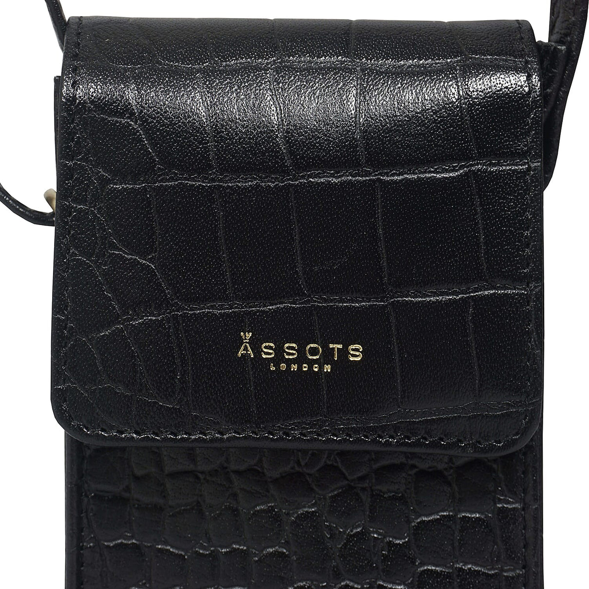 Assots London Tracy 100% Genuine Leather Croc Pattern Mobile Crossbody Bag with Shoulder Strap - Black 8834023 4