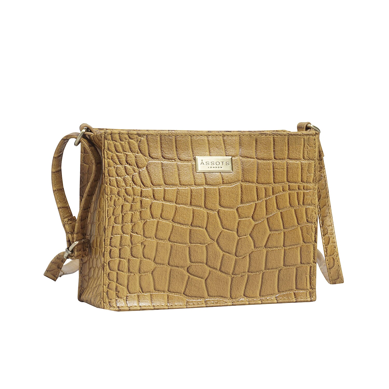 Assots London Susan Rectangle Croc Crossbody Bag with Adjustable Strap - Mustard 6083008 0
