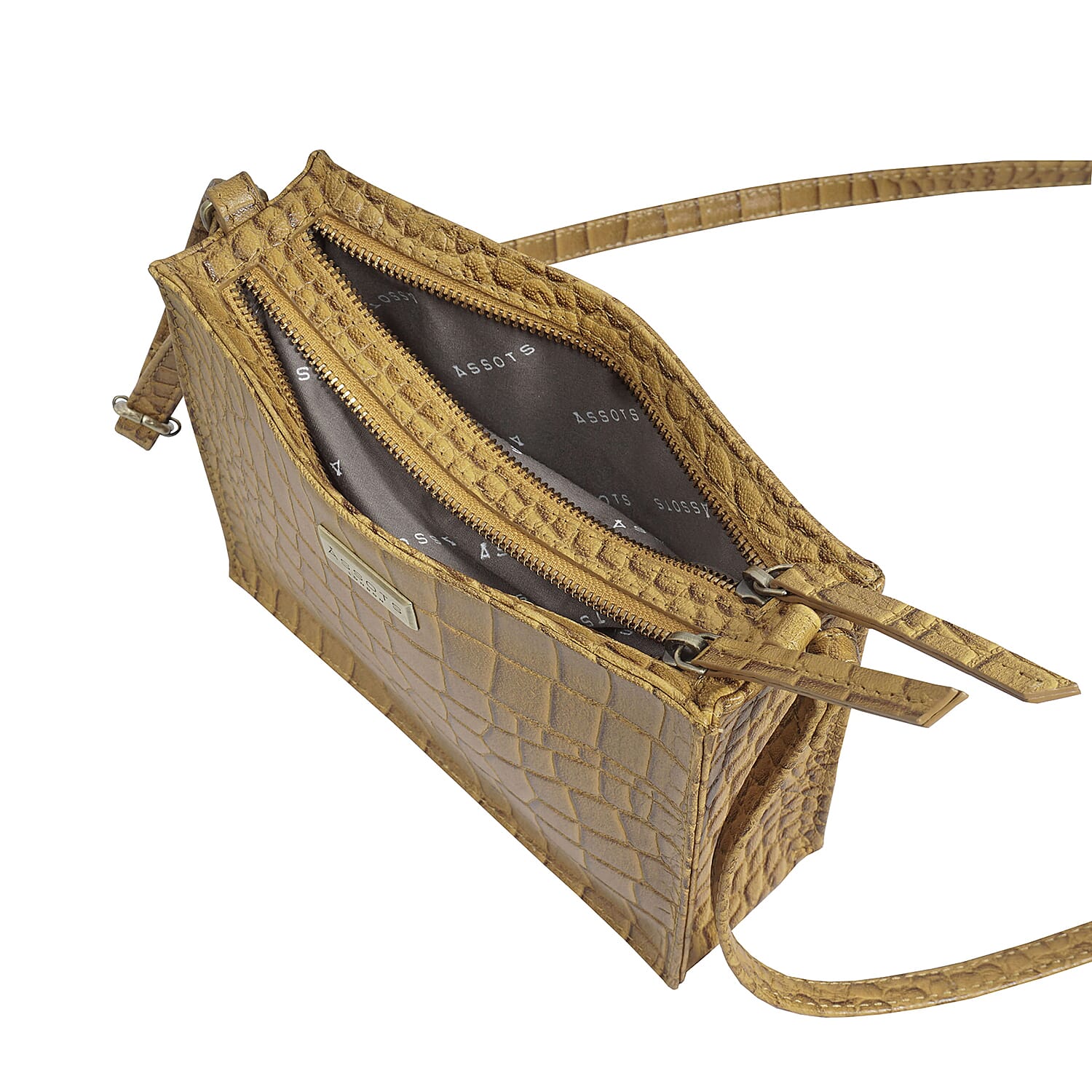Assots London Susan Rectangle Croc Crossbody Bag with Adjustable Strap - Mustard 6083008 3