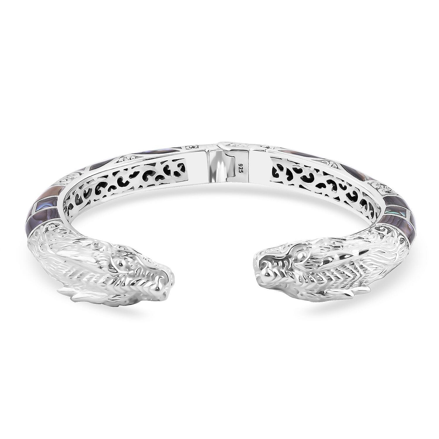 Royal Bali Collection - Artisan Crafted Abalone Shell Cuff Bangle (Size 7.5) Sterling Silver, Silver Wt. 44.75 GM 7702696 0
