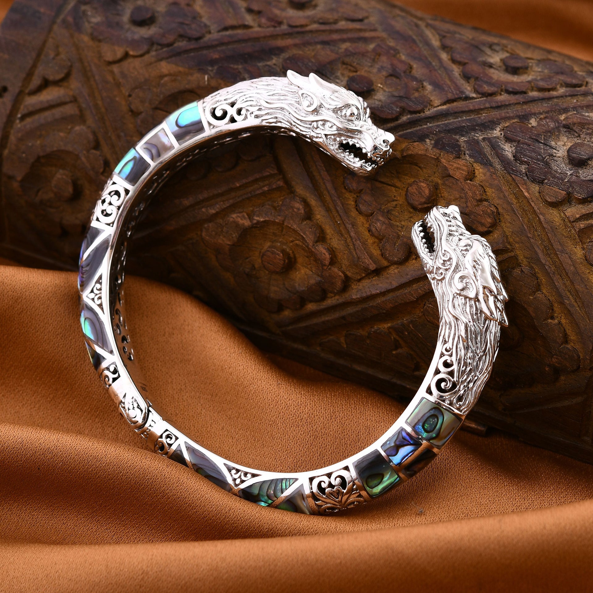Royal Bali Collection - Artisan Crafted Abalone Shell Cuff Bangle (Size 7.5) Sterling Silver, Silver Wt. 44.75 GM 7702696 2