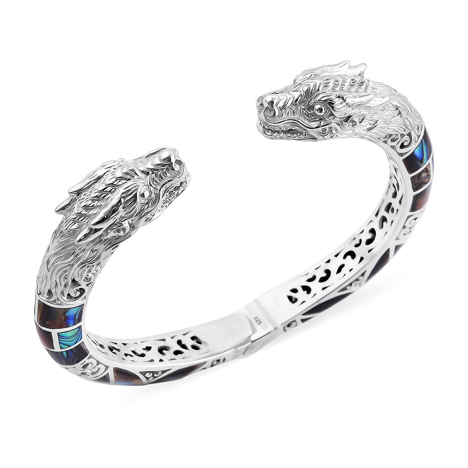 Royal Bali Collection - Artisan Crafted Abalone Shell Cuff Bangle (Size 7.5) Sterling Silver, Silver Wt. 44.75 GM 7702696 4
