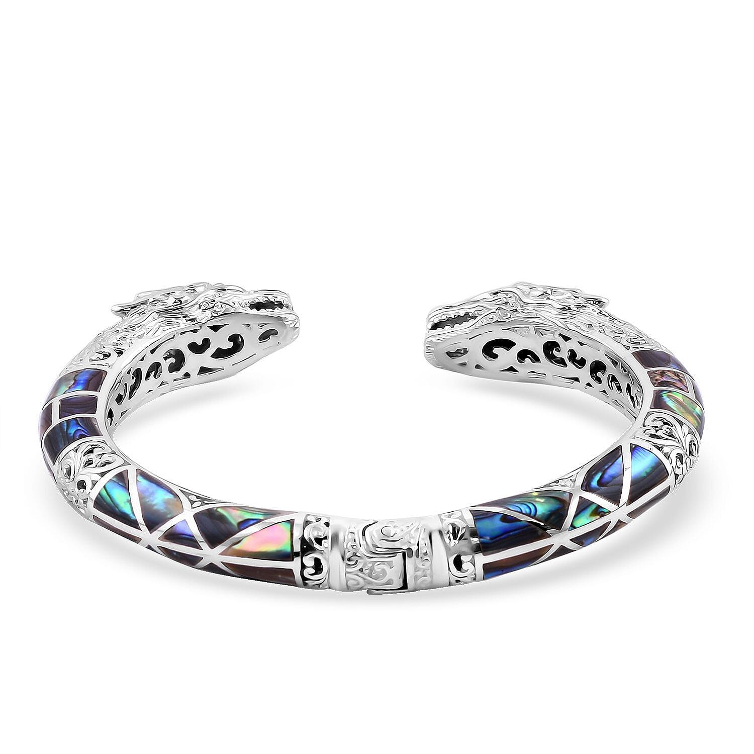 Royal Bali Collection - Artisan Crafted Abalone Shell Cuff Bangle (Size 7.5) Sterling Silver, Silver Wt. 44.75 GM 7702696 5