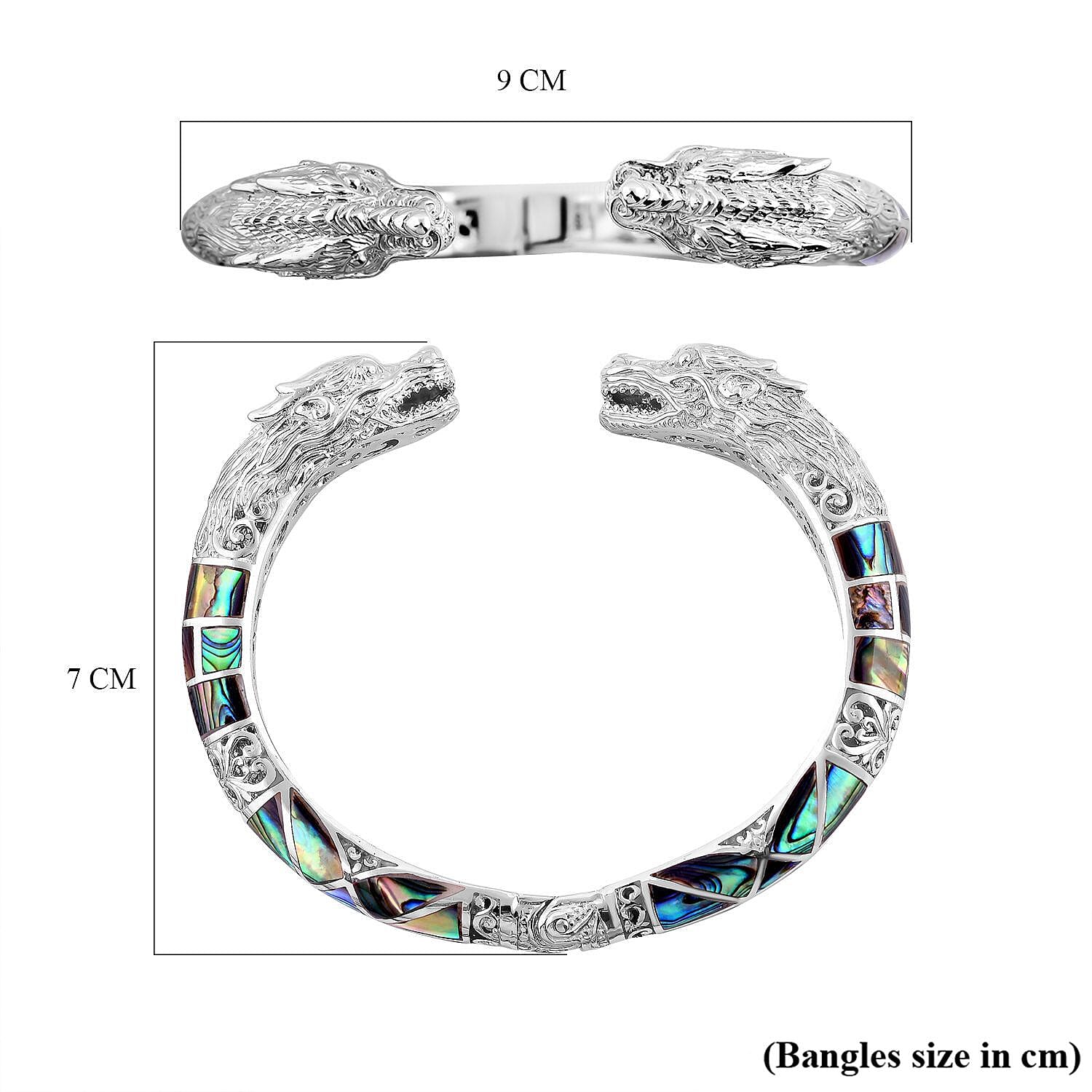 Royal Bali Collection - Artisan Crafted Abalone Shell Cuff Bangle (Size 7.5) Sterling Silver, Silver Wt. 44.75 GM 7702696 6