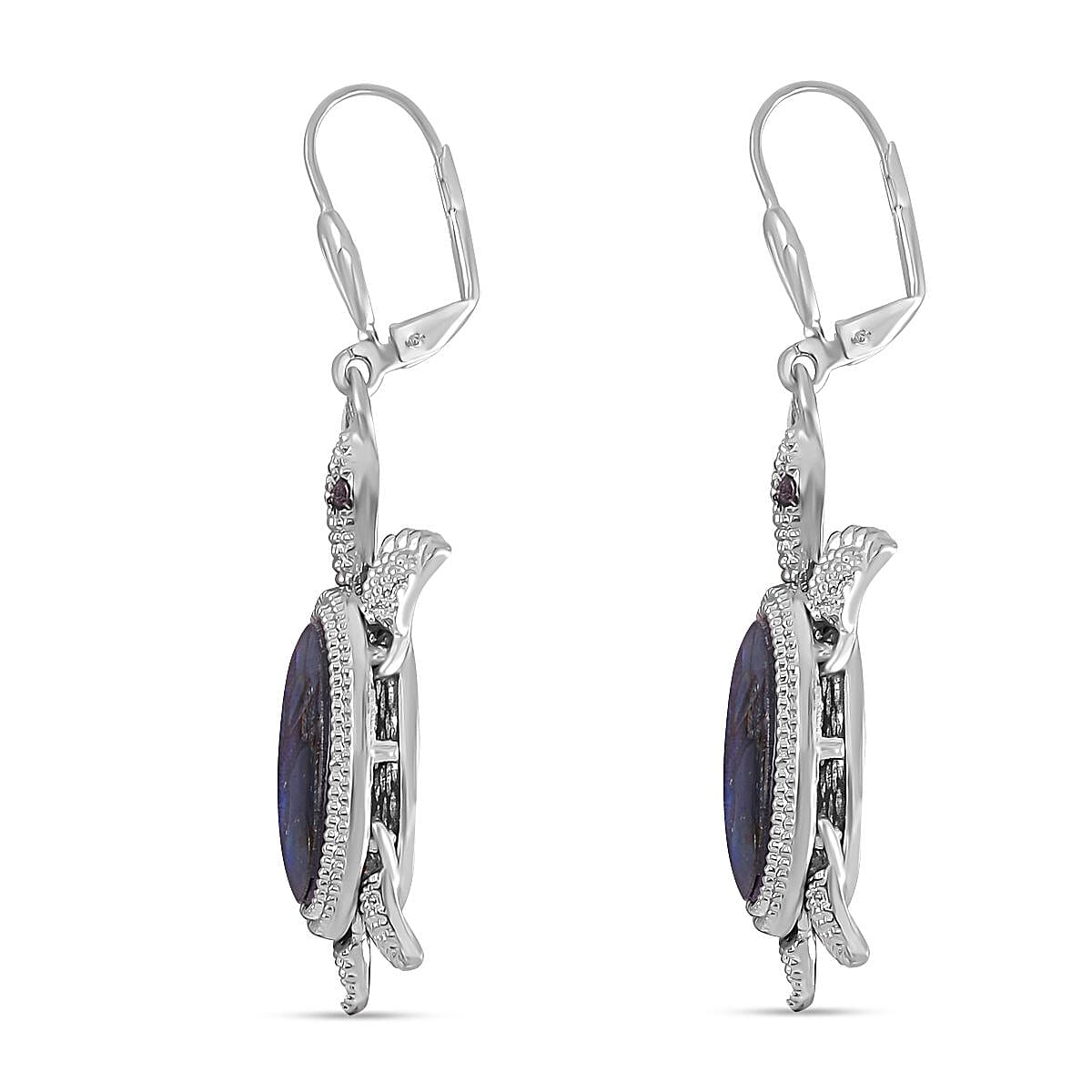 Abalone Shell &amp; Black Austrian Crystal Turtle Earrings in Silver Tone 7568544 3