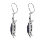 Abalone Shell & Black Austrian Crystal Turtle Earrings in Silver Tone