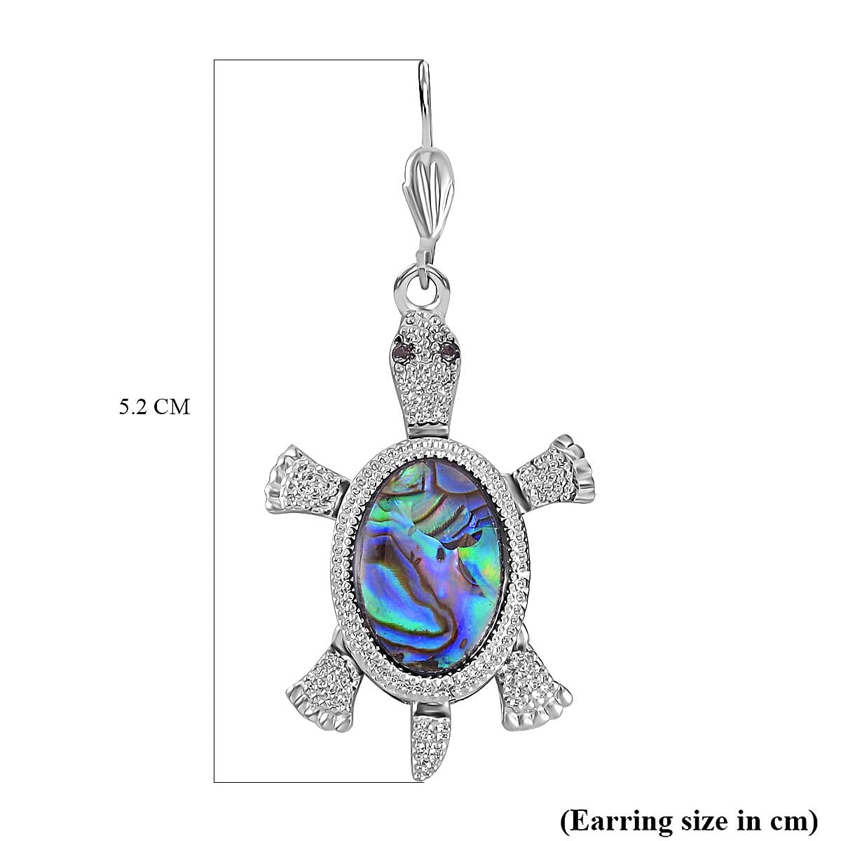 Abalone Shell &amp; Black Austrian Crystal Turtle Earrings in Silver Tone 7568544 4