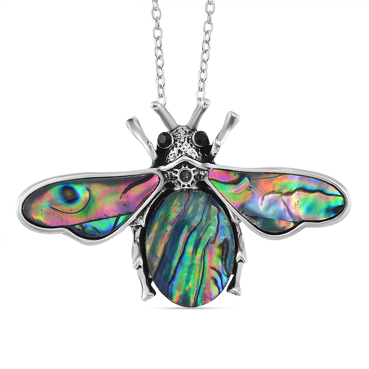 Abalone Shell &amp; Black Austrian Crystal Bee Necklace (Size 20) 7810808 0