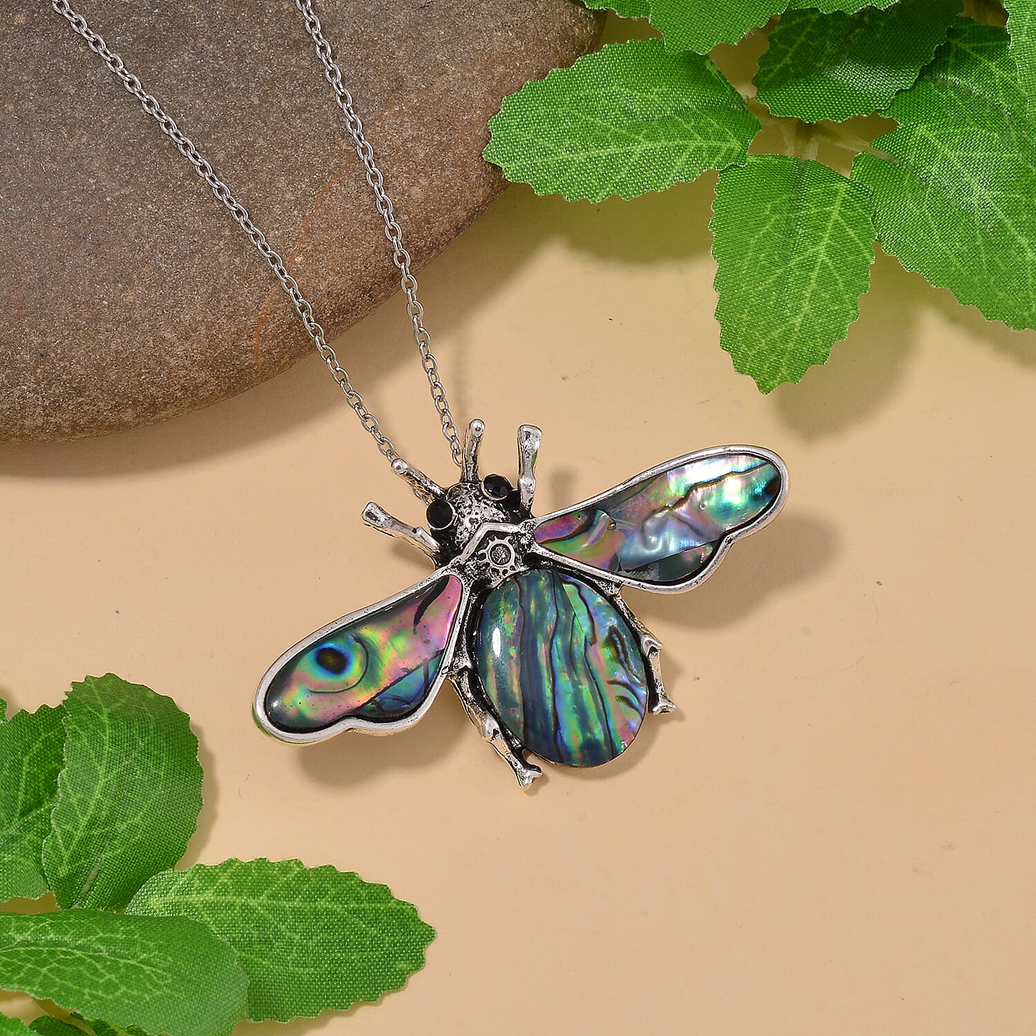Abalone Shell &amp; Black Austrian Crystal Bee Necklace (Size 20) 7810808 1