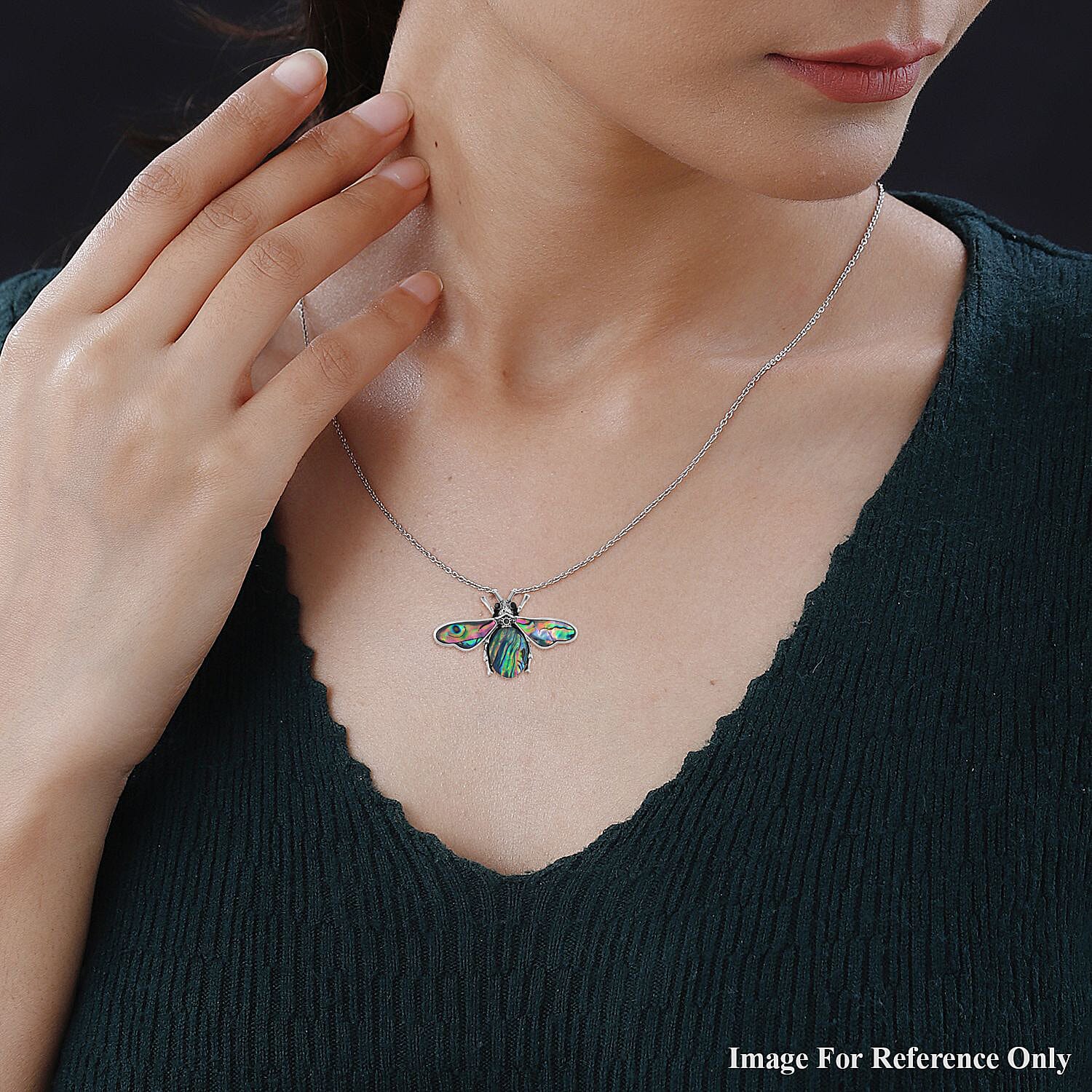 Abalone Shell &amp; Black Austrian Crystal Bee Necklace (Size 20) 7810808 2