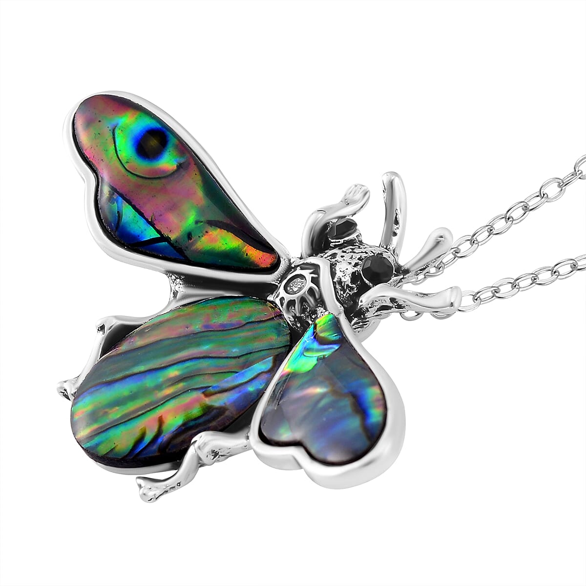 Abalone Shell &amp; Black Austrian Crystal Bee Necklace (Size 20) 7810808 3