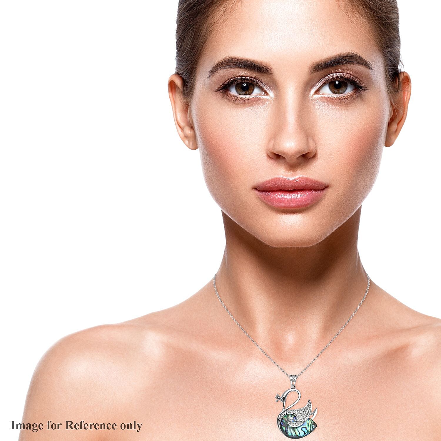 Abalone Shell, Black &amp; White Austrian Crystal Swan Pendant with Chain (Size-20) in Silver Tone 4112695 3