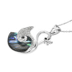 Abalone Shell, Black & White Austrian Crystal Swan Pendant with Chain (Size-20) in Silver Tone