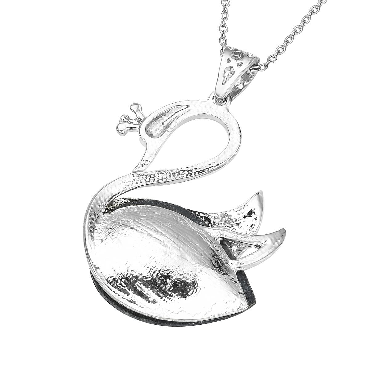 Abalone Shell, Black &amp; White Austrian Crystal Swan Pendant with Chain (Size-20) in Silver Tone 4112695 5