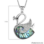 Abalone Shell, Black & White Austrian Crystal Swan Pendant with Chain (Size-20) in Silver Tone