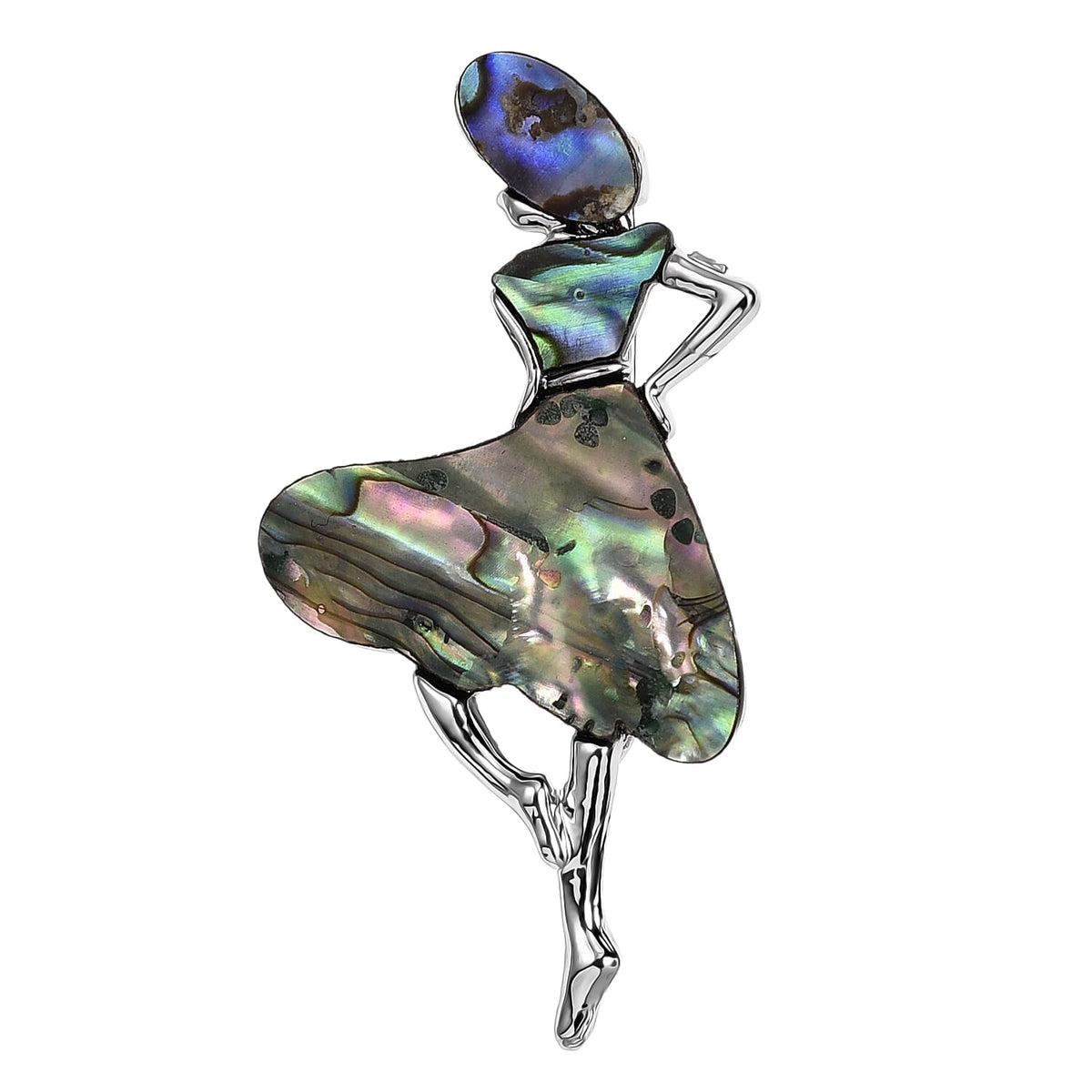 Abalone Shell Lady Brooch in White Silver Tone 8311530 0