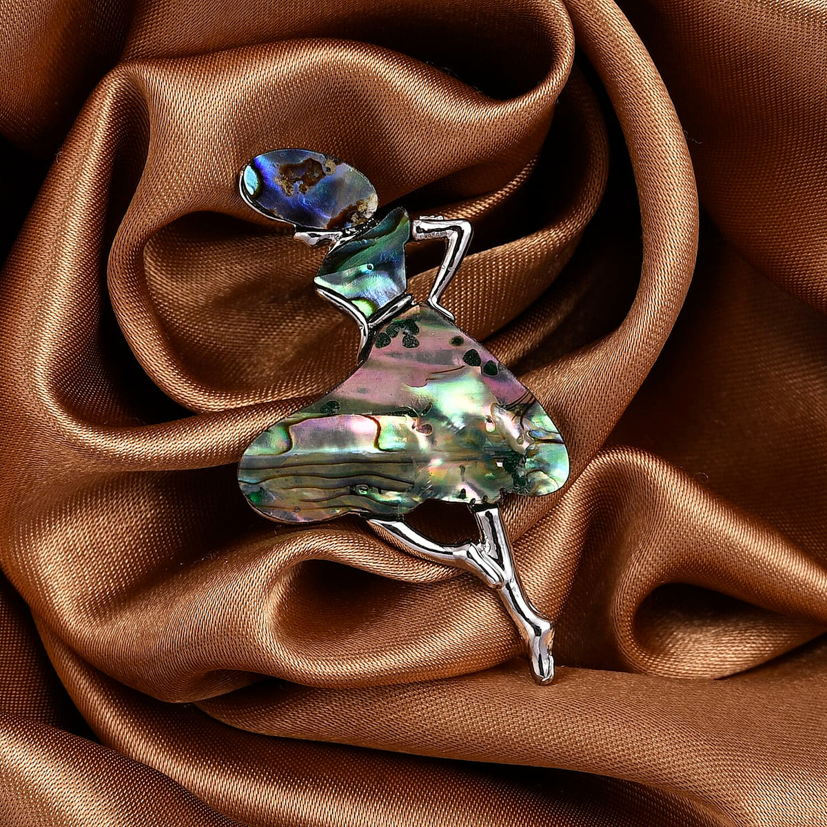 Abalone Shell Lady Brooch in White Silver Tone 8311530 2