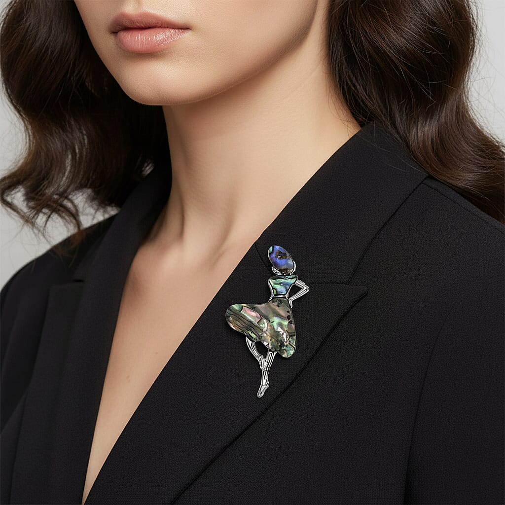 Abalone Shell Lady Brooch in White Silver Tone 8311530 3