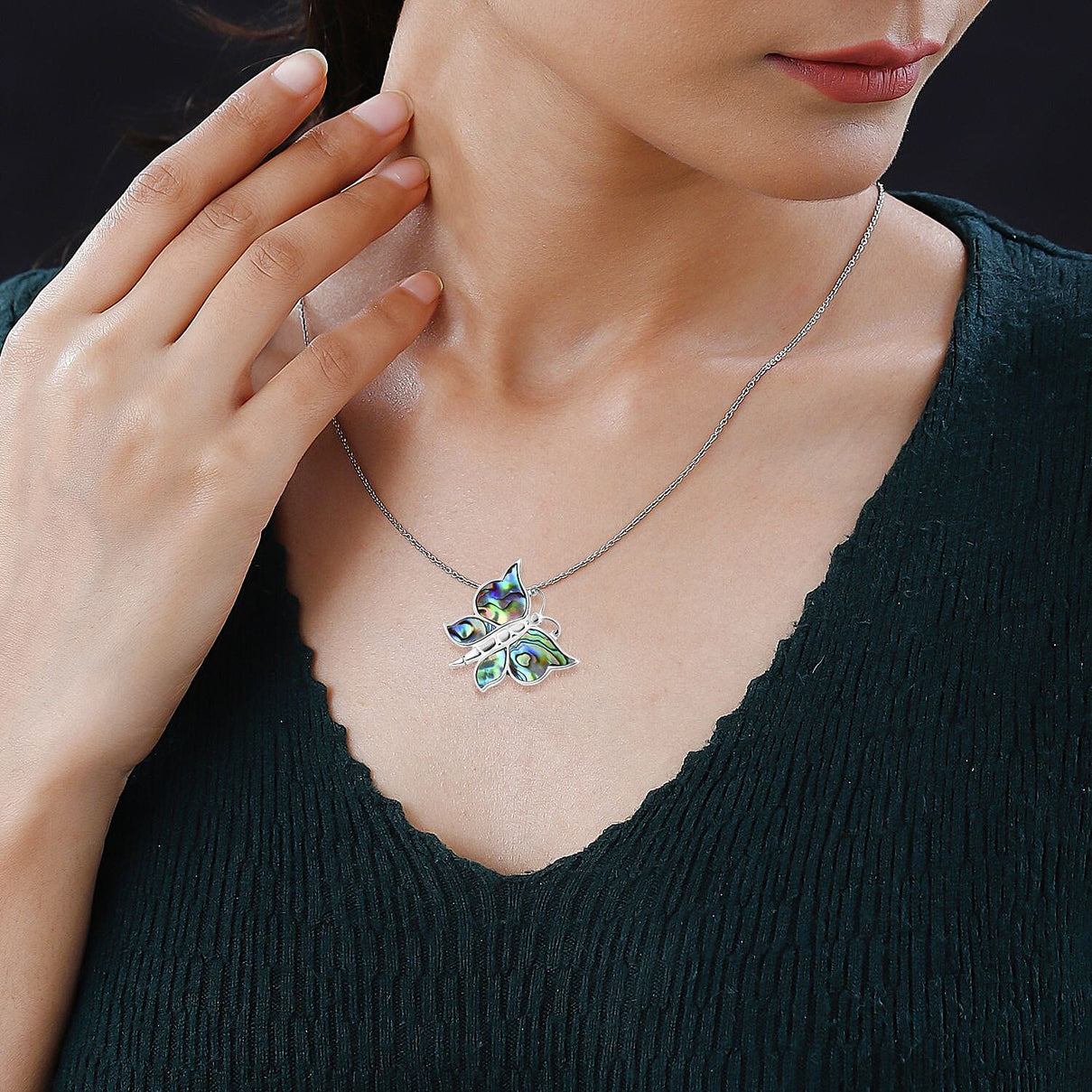 Royal Bali - Abalone Shell Butterfly Pendant Sterling Silver 5.00 Ct. 7748251 2