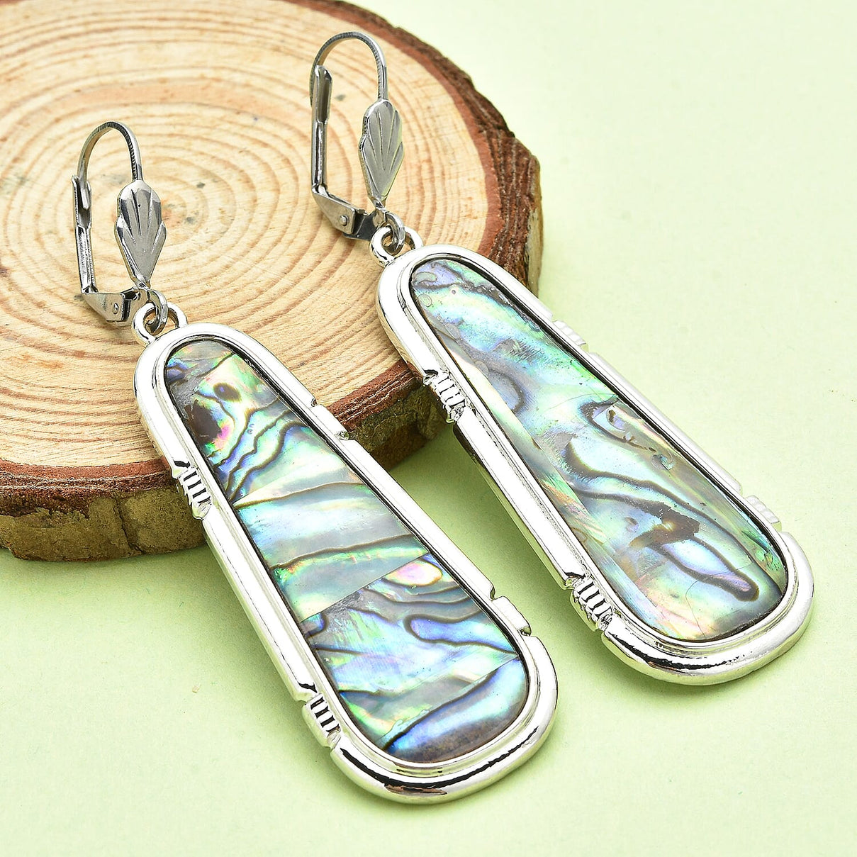 One Time Closeout - Abalone Shell Dangle Earrings with Lever Backs 13.00 Ct. 8735101 2