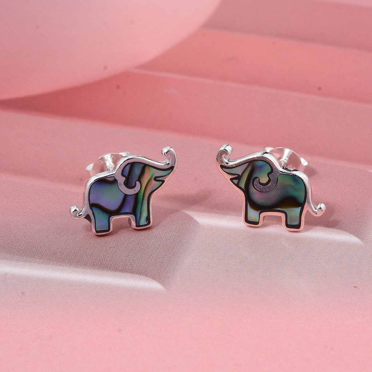 Abalone Shell Elephant Earring with Push Back Sterling Silver 8296326 1