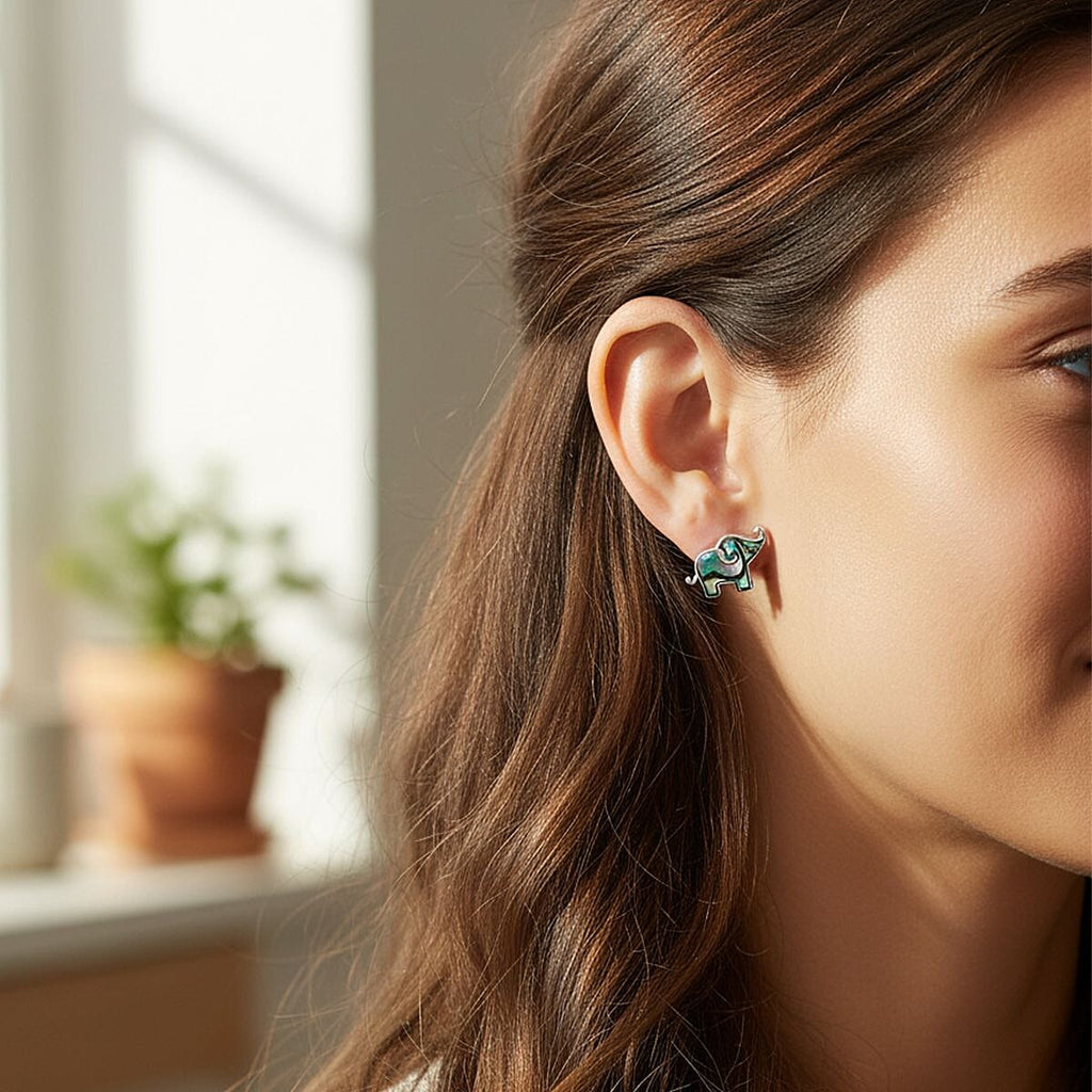 Abalone Shell Elephant Earring with Push Back Sterling Silver