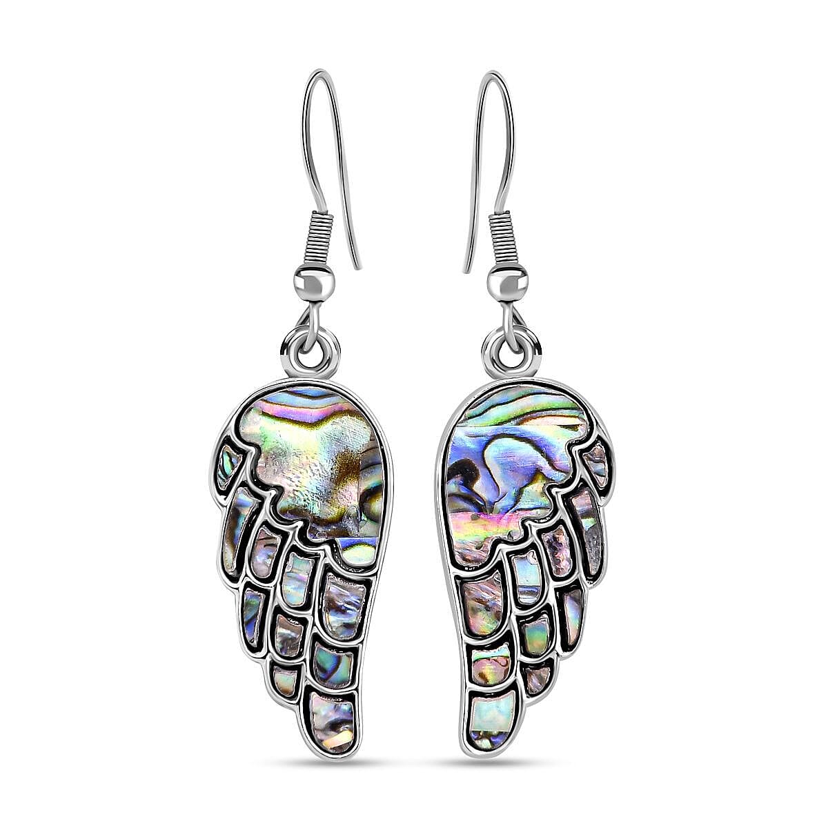 Abalone Shell Angel Wing Earrings (With Hook) in Silver Tone 7266326 0