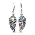 Abalone Shell Angel Wing Earrings (With Hook) in Silver Tone
