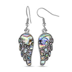 Abalone Shell Angel Wing Earrings (With Hook) in Silver Tone