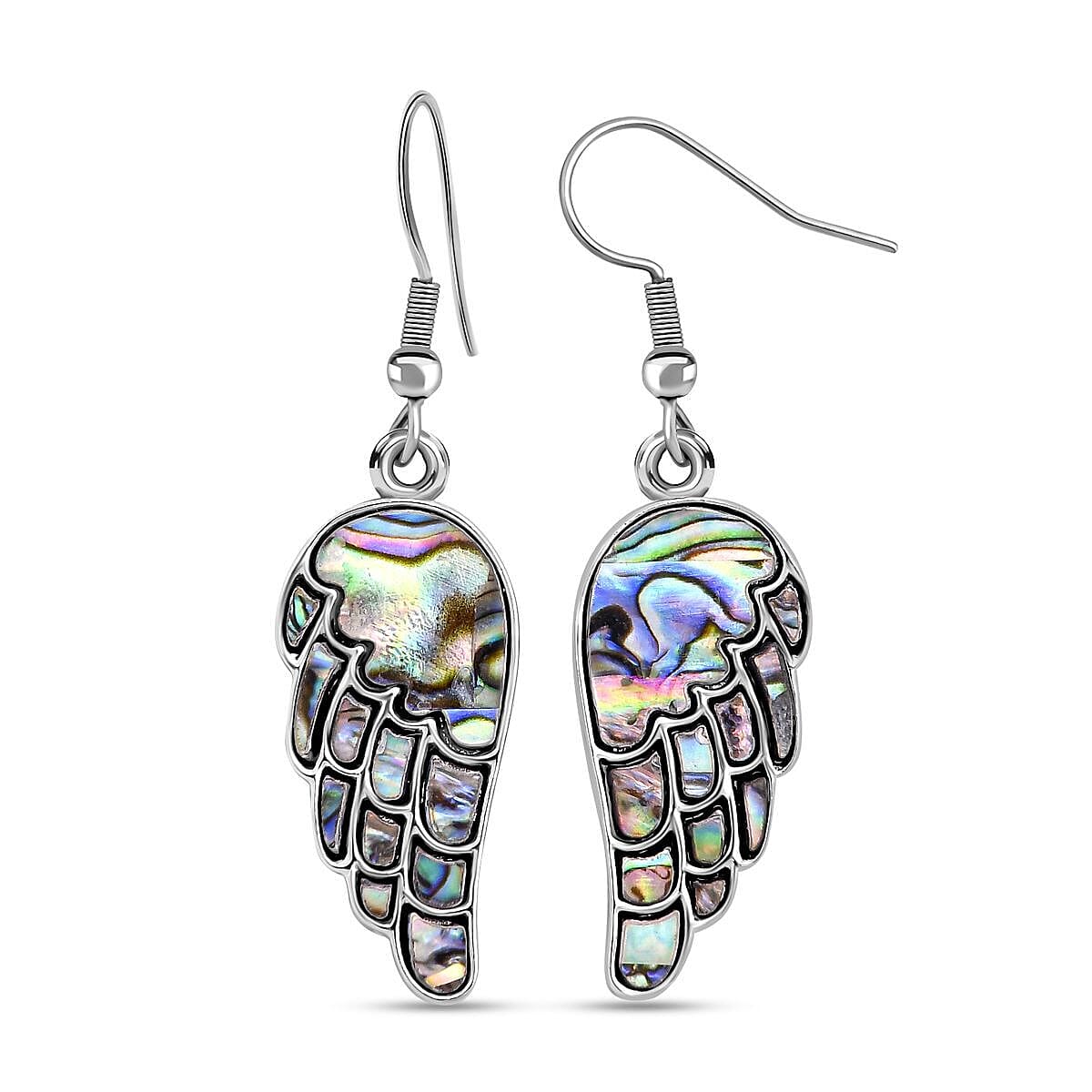 Abalone Shell Angel Wing Earrings (With Hook) in Silver Tone 7266326 3