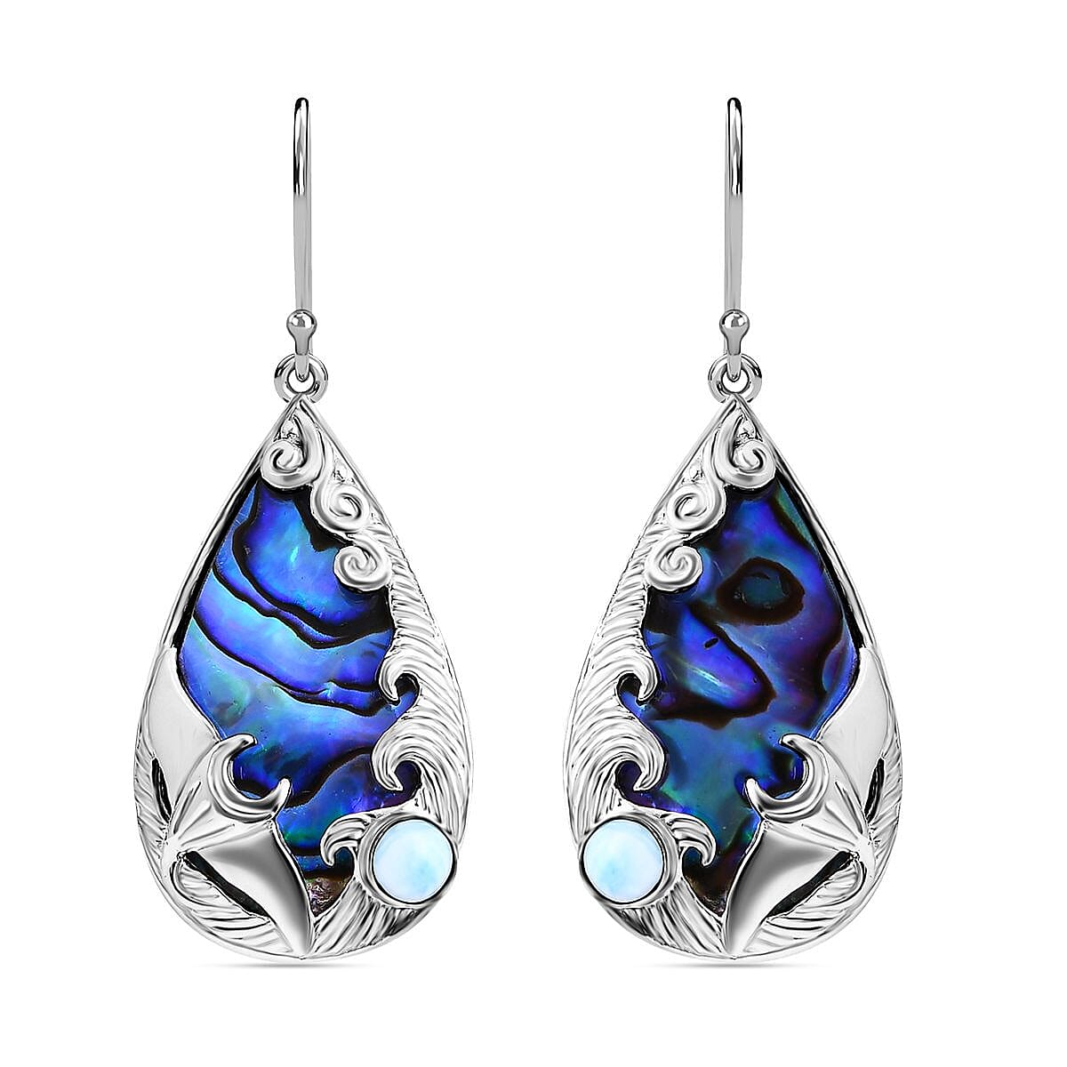 Abalone Shell, Larimar Sealife Earrings in Sterling Silver 10.70 Ct 7768589 0