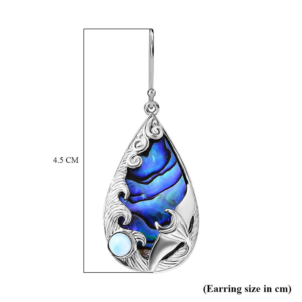 Royal Bali Collection - Abalone Shell,Larimar Hook Earring Sterling Silver 10.70 Ct