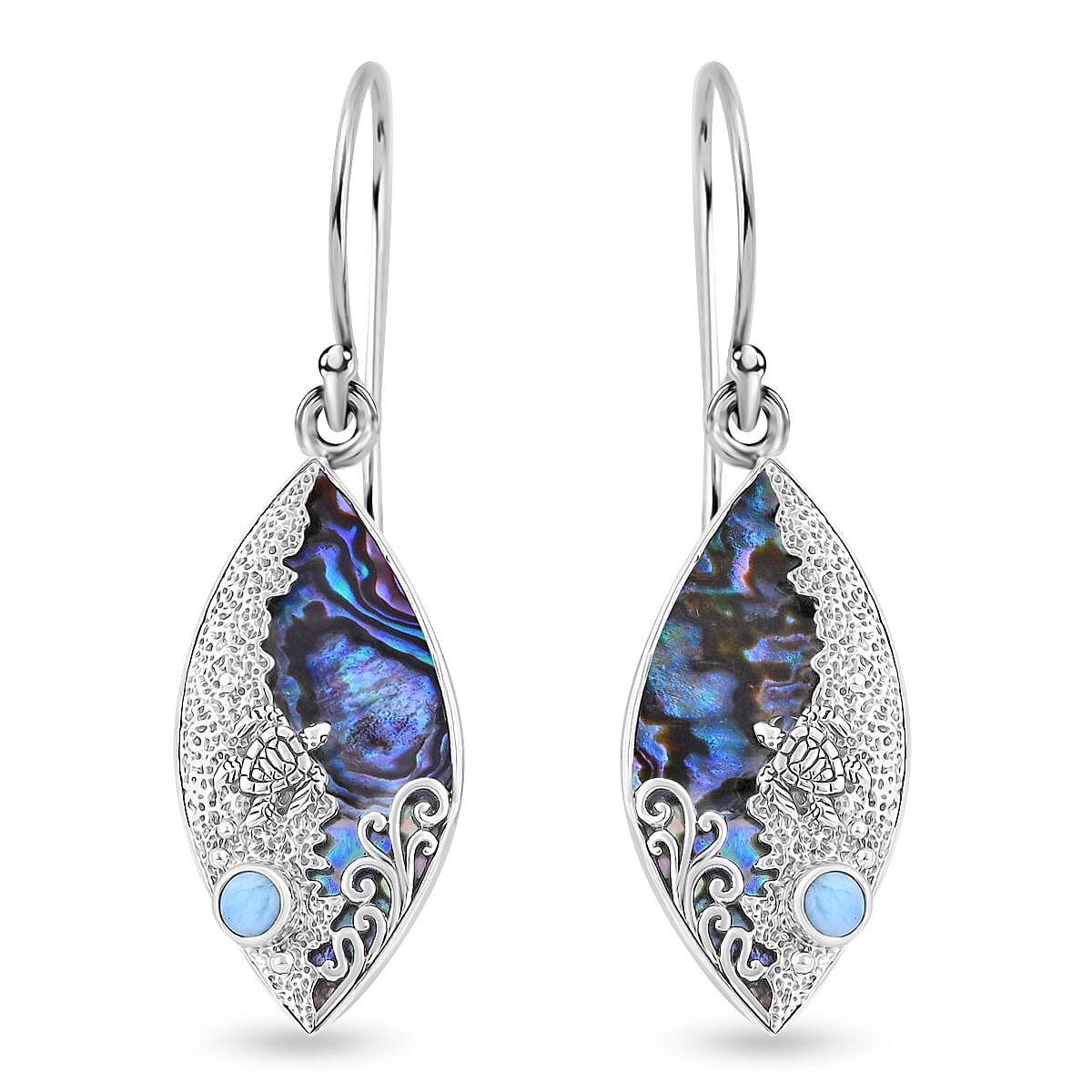 Abalone Shell, Larimar Fish Earrings in Sterling Silver 9.72 ct 7768645 0