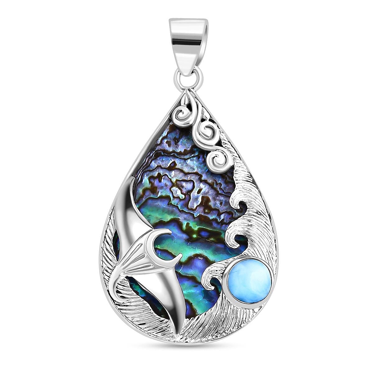 Royal Bali Collection Abalone Shell, Larimar Sealife Pendant in Sterling Silver 11.57 ct. 7768580 0
