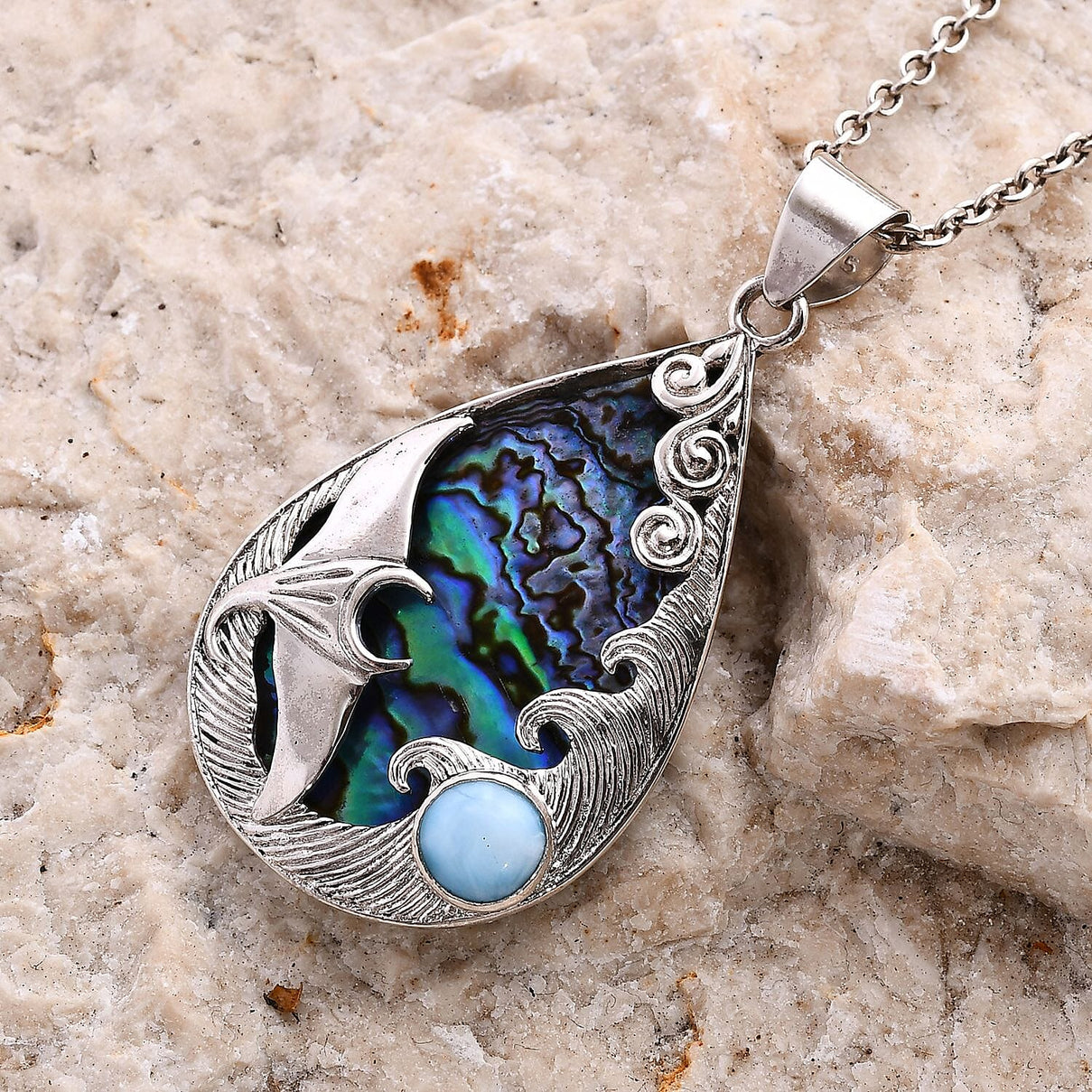 Royal Bali Collection Abalone Shell, Larimar Sealife Pendant in Sterling Silver 11.57 ct. 7768580 1