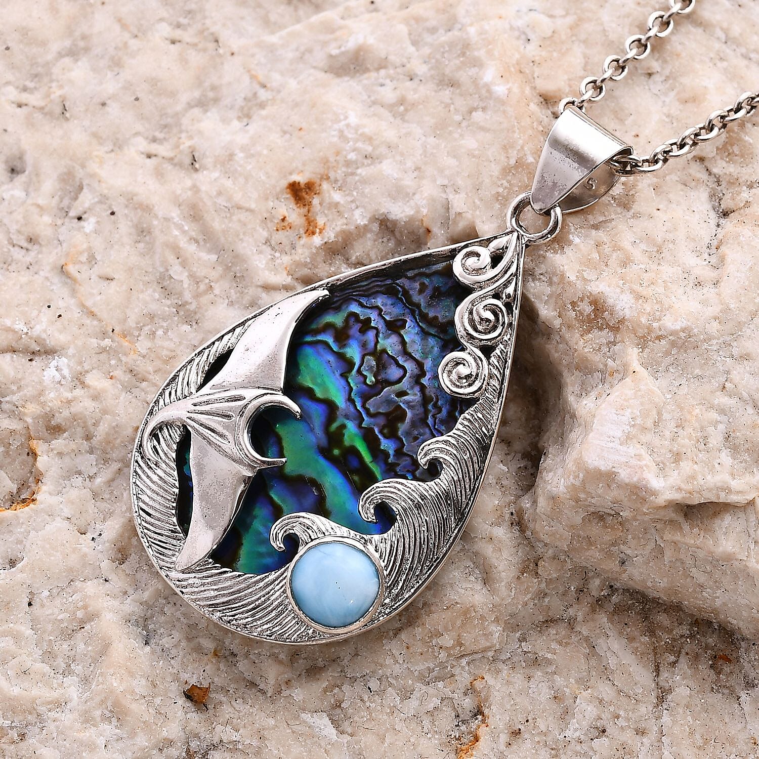 Royal Bali Collection Abalone Shell, Larimar Sealife Pendant in Sterling Silver 11.57 ct. 7768580 1
