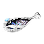 Royal Bali Collection - Abalone Shell,Larimar Pendant Sterling Silver 11.57 Ct