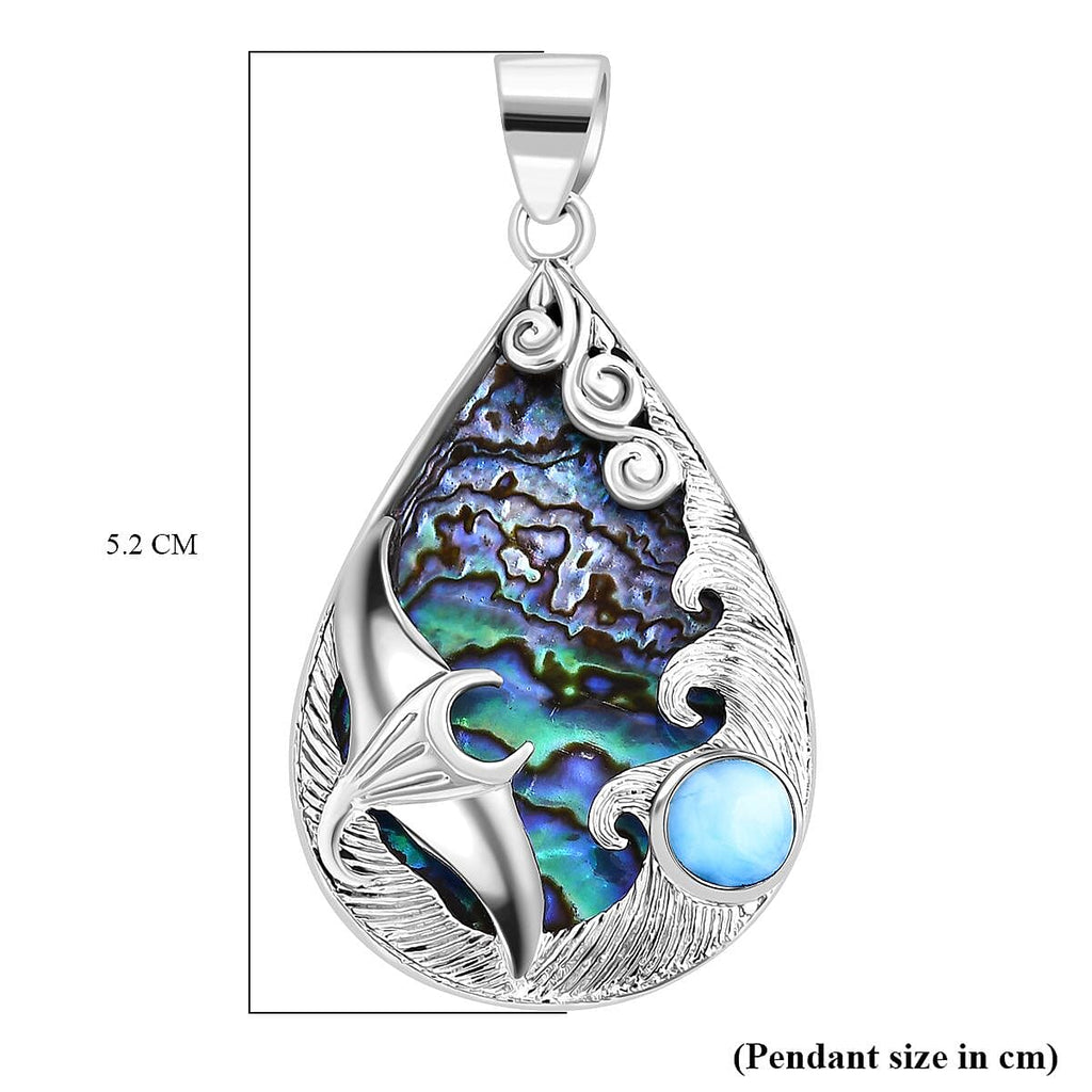 Royal Bali Collection - Abalone Shell,Larimar Pendant Sterling Silver 11.57 Ct
