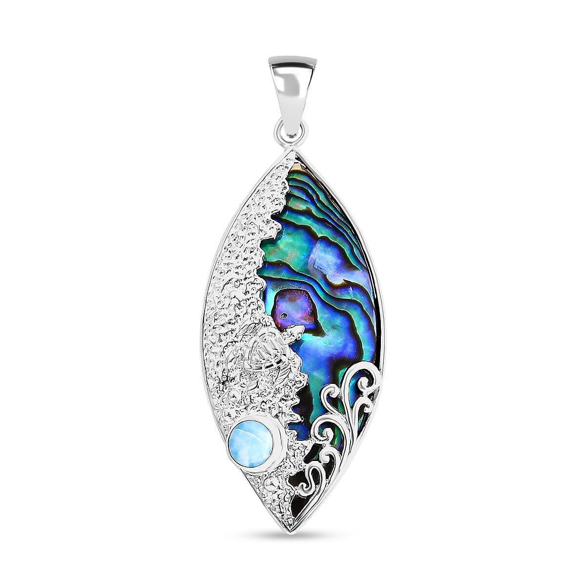 Abalone Shell, Larimar Fish Pendant in Sterling Silver 9.04 Ct 7768617 0