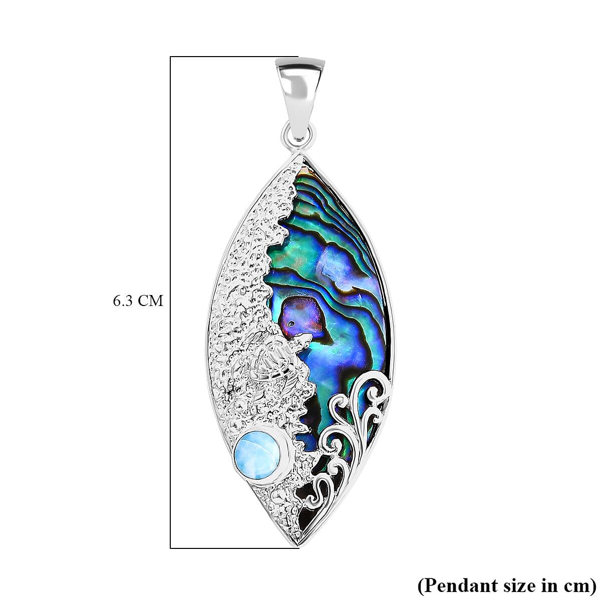 Abalone Shell, Larimar Fish Pendant in Sterling Silver 9.04 Ct 7768617 5